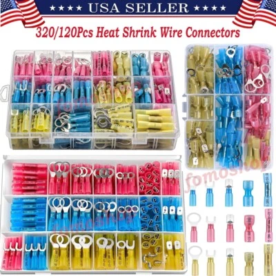 KUZAVTYE 320x Assortment Heat Shrink Wire Connector Ring Spade Terminal Marine Automotive