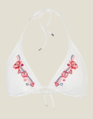 New Accessorize White Multi Embroidered Mirror Tile Bikini Top & Briefs Set 14