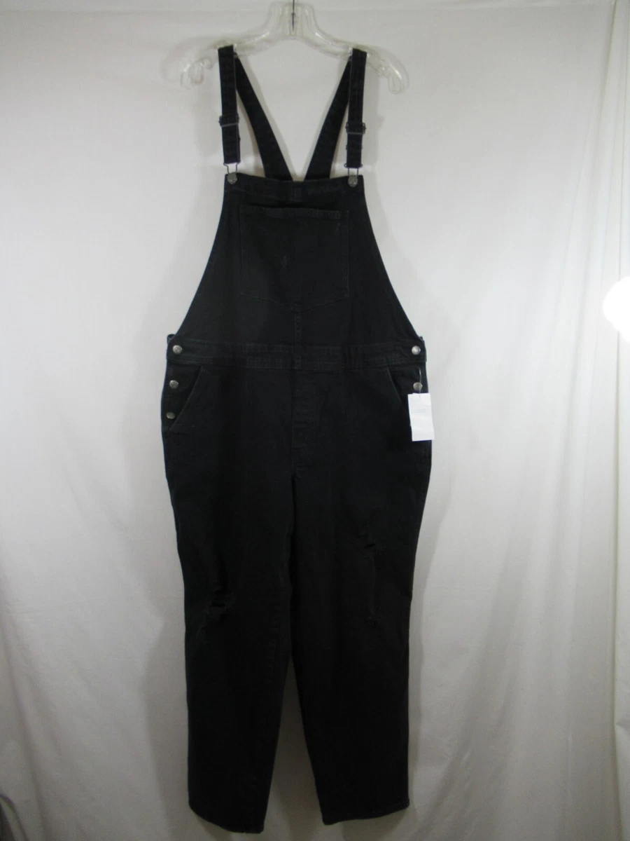 NEW Old Navy Denim Bib Overalls Women Plus Size 20 Black Distressed