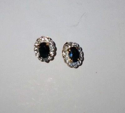 Prime Art and Jewel SS 925 Sapphire Diamond Chip YGP Stud Earrings