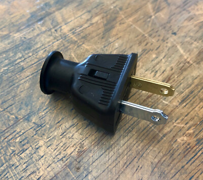 2 Prong Electrical Plug - Black rubber shell, polarized male plug connector