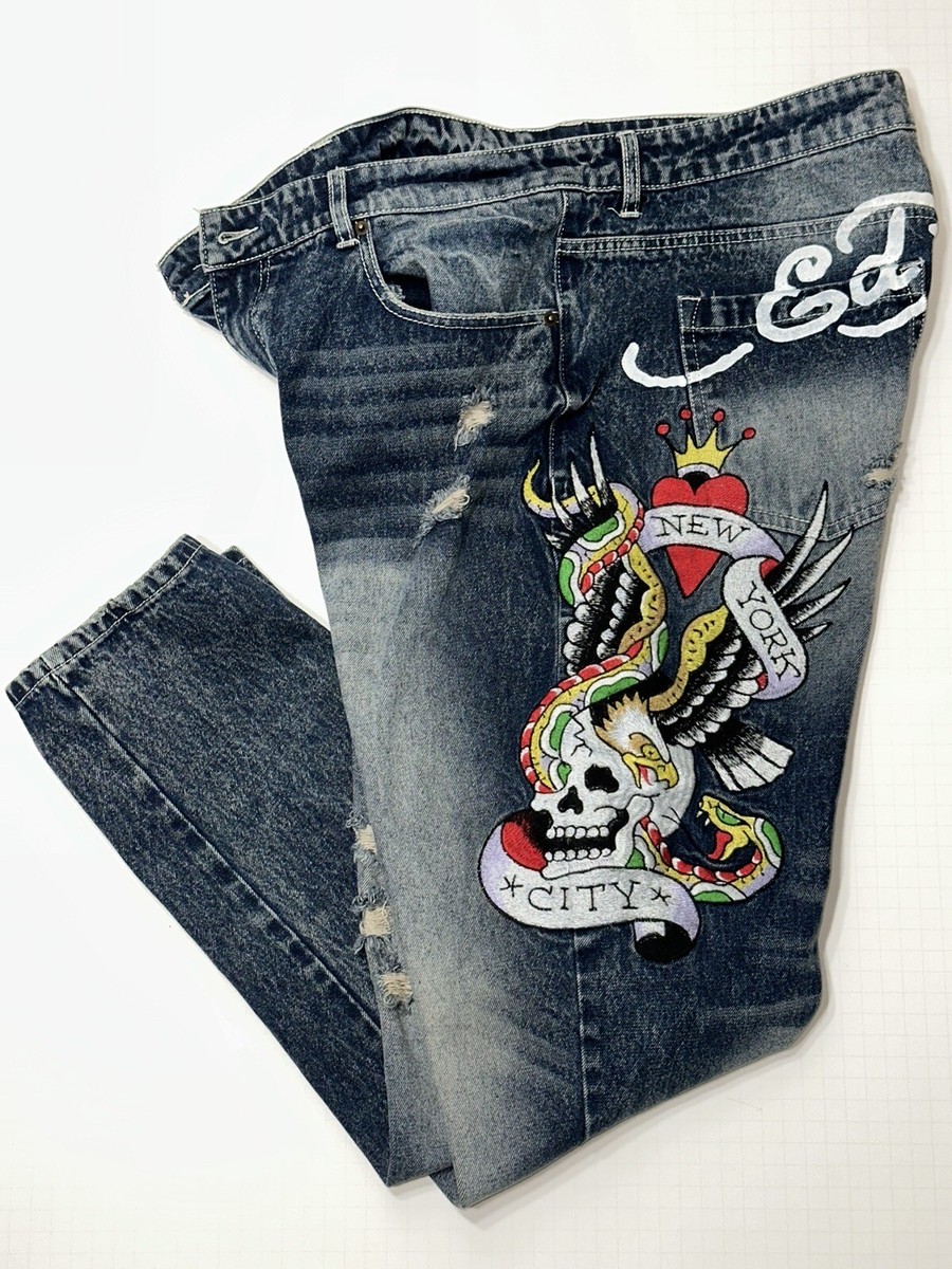 New Ed Hardy Distressed Denim Jeans New York City Eagle New Ed Hardy Distressed Denim Jeans New York City Eagle