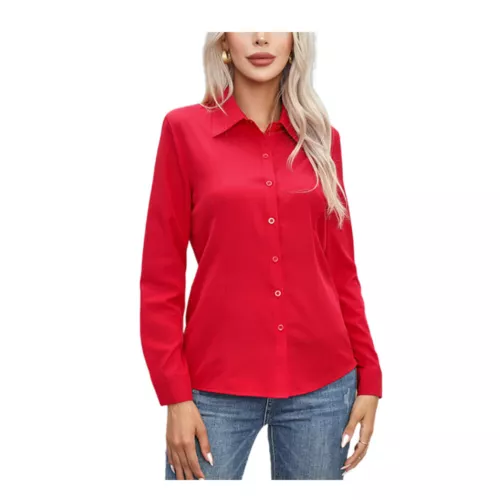 Damen Button Down Shirt Top Bluse Langarm Kragen Einfarbig Büro Arbeit Kleid - Bild 7 von 29