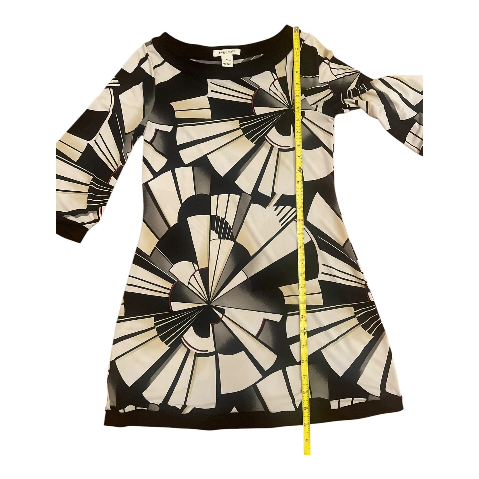 VETEMENTS Abito in jersey sexy WHITE HO BLACK MARKET Geo astratto beige nero taglia XS Y2K