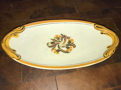 Rare Antique French Majolica Creil et Montereau Oval Relish Dish Plate Yellow