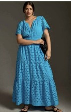 NWT 3XL BLUE Anthropologie Somerset Maxi Dress Eyelet Edition 3XL