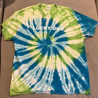 Lucky Dog - Lucky's Burger and Brew - Double Sided Tie Dye T Shirt- Roswell - XL