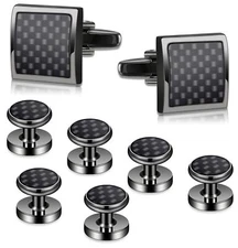 Black Cuff Links Mens Tuxedo Studs and Cufflinks Set for Men