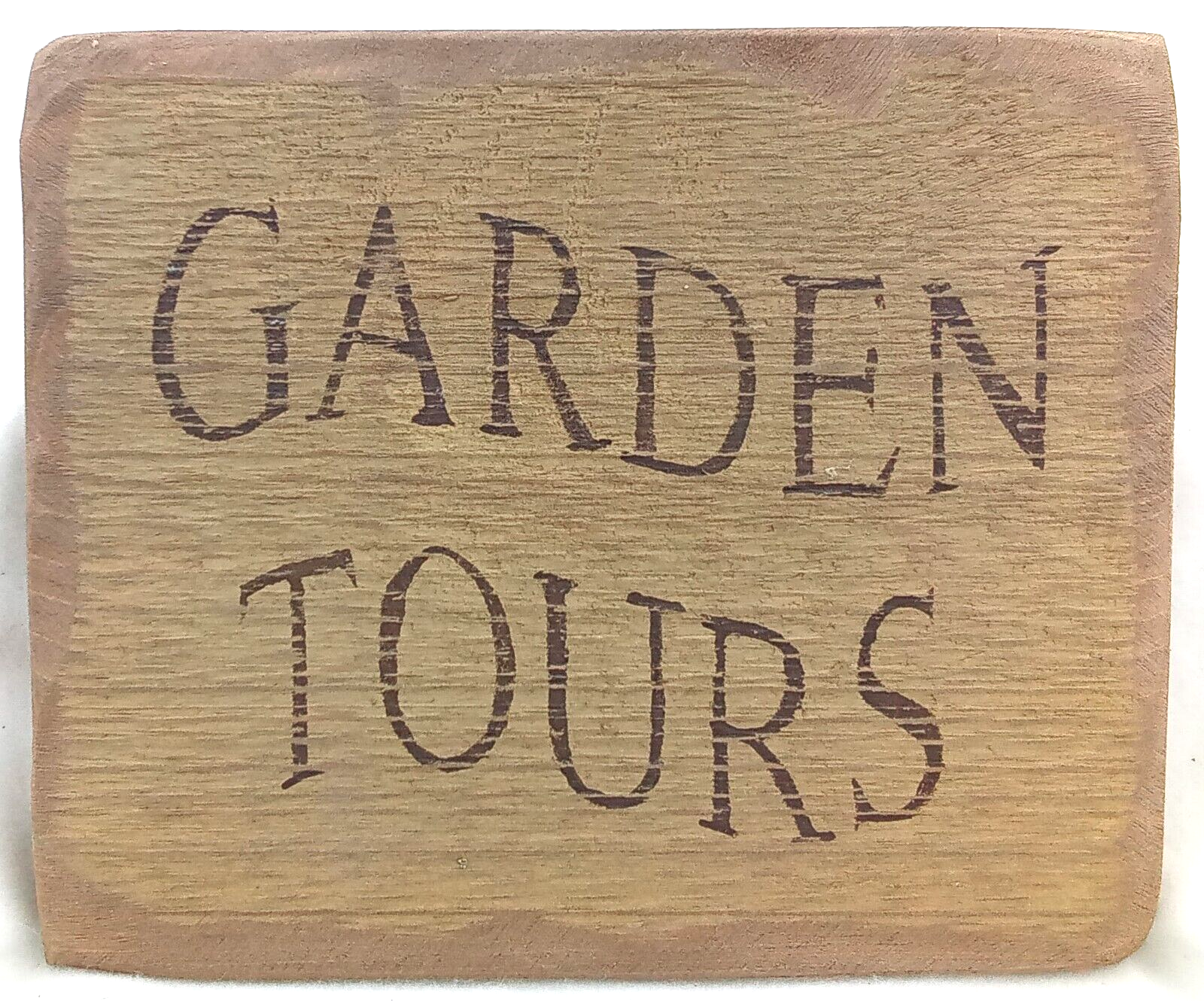 Garden Tours Wood Sign Picture Primitive Rustic Hang Tan Brown Black Letters USA