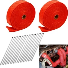 2 Roll x 2" 50FT Red Exhaust Wrap Manifold Header Fiberglass Heat Wrap Tape