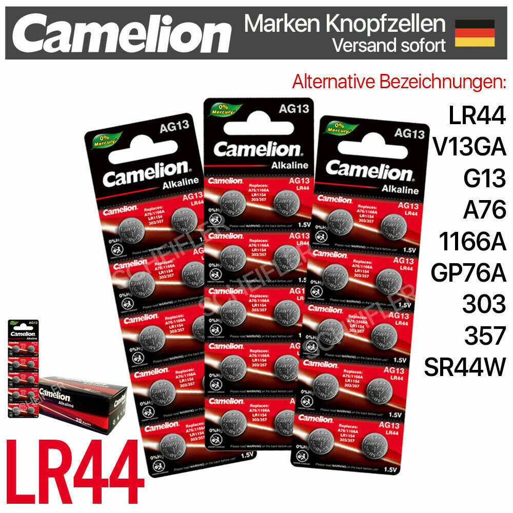 LR44 AG13 357 A76 V13GA SR44W GP76A Camelion Knopfzellen MHD 10.2028