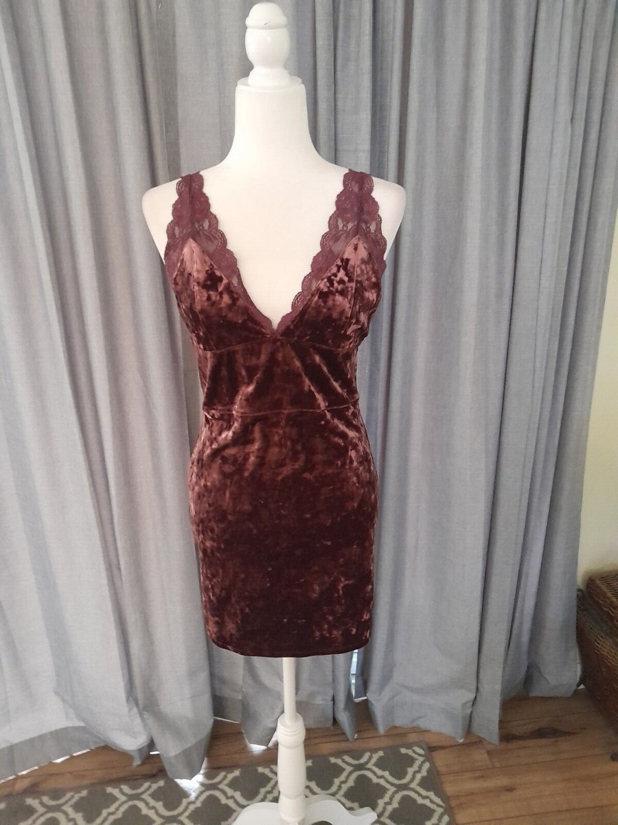 Intimately Free People Womens Viper Velvet Bodycon Dress Large Raspberry  Lace