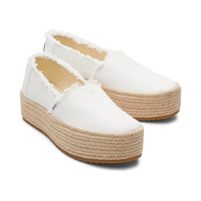 TOMS Women's Valencia Espadrille Comfortable Slip-On Flat Loafer, White, Sizes