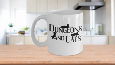 Dungeons and Cats RPG D20 Dice Nerdy Fantasy Game Cat Gift Coffee Mug