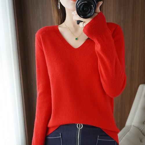 Damen Must-Have V-Ausschnitt Freizeitpullover langärmelig Pullover Strick Top - Bild 8 von 24