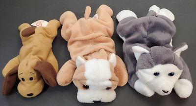 Ty Beanie Babies Dogs lot , Lot Of 3 - Wrinkles Nanook Bones no tags