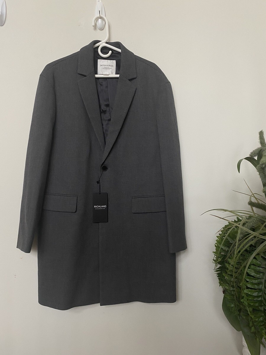 NWT Jack & Jones Men's E. Montgo Dark Gray Long Blazer