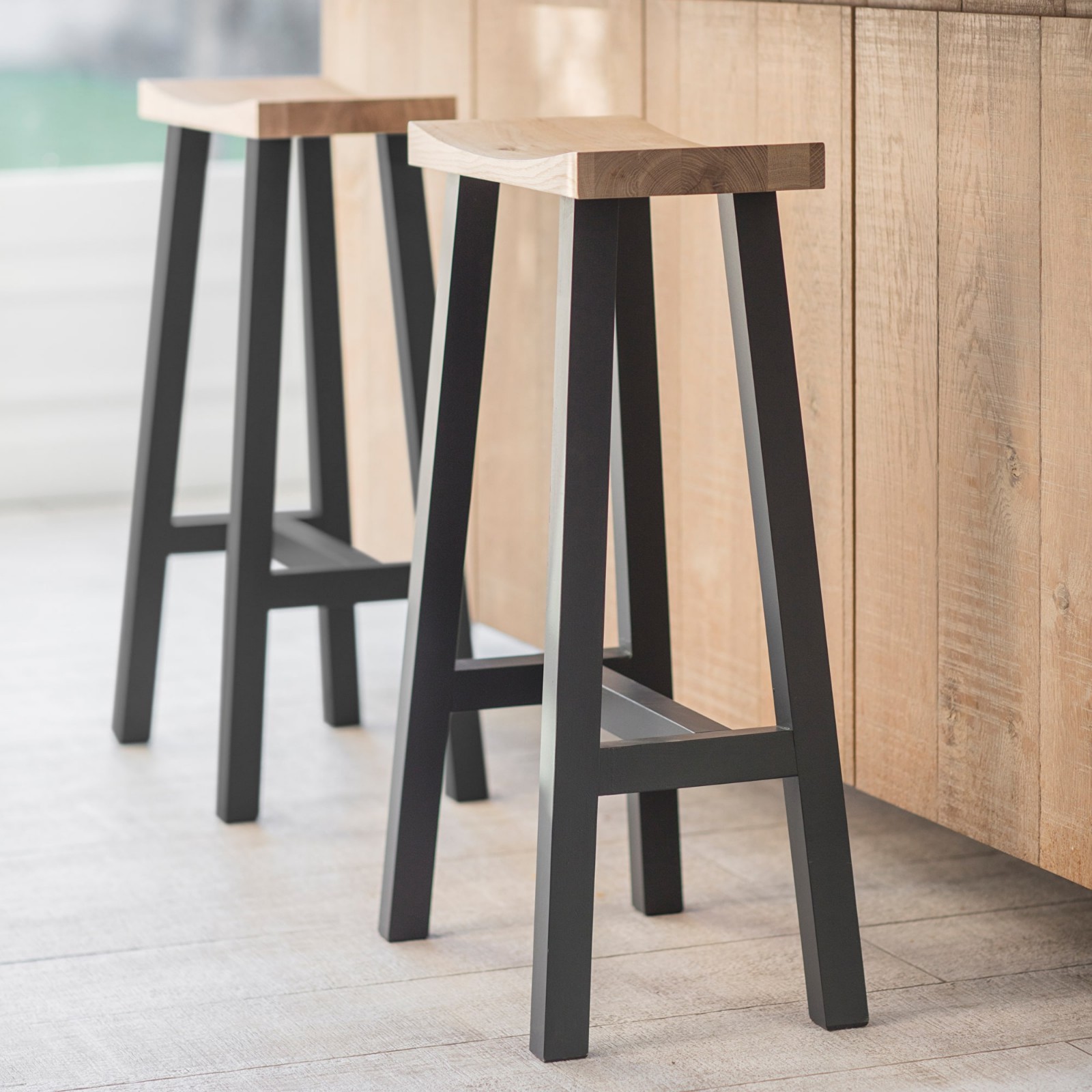 Contemporary Grey Kitchen Dining Solid Carved Oak Wood Breakfast Bar Seat Stool For Sale Online Ebay