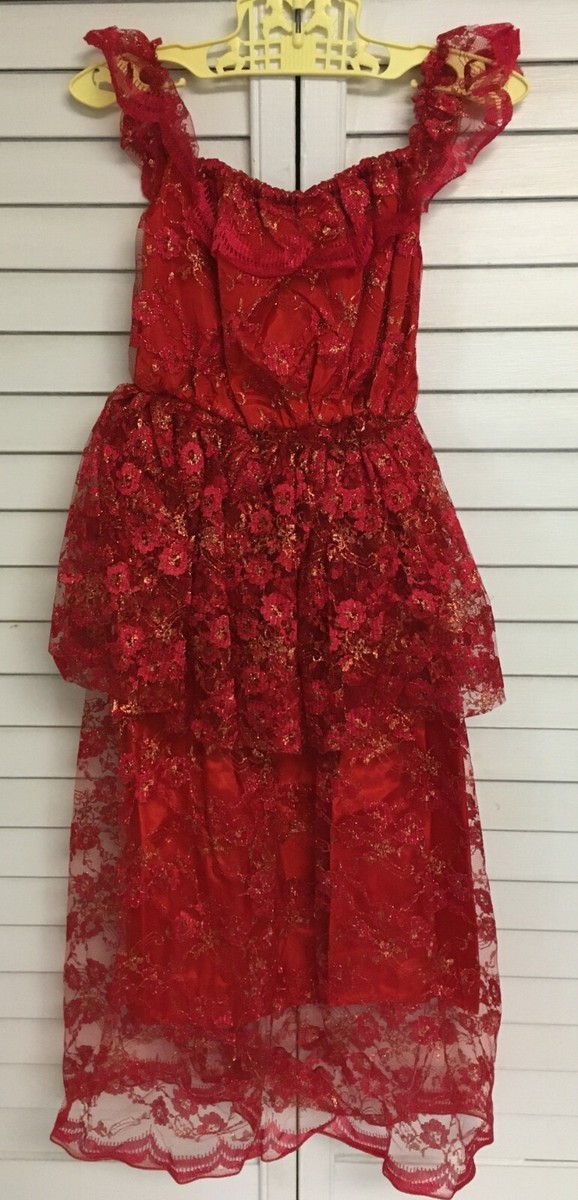 Vintage Girl's Red Lame' Gold Metallic Dress Gown With Ruffle Lace Costume  | eBay