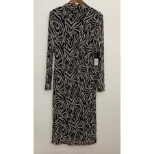 NWT Nine West Size 10 Black Brown Geometric Print Bodycon Dress Light Academia