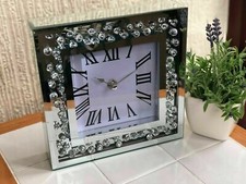 40cm JEWEL MIRRORED WALL CLOCK MIRROR FRAME FLOATING JEWEL DIAMANTE MANTLE CLOCK