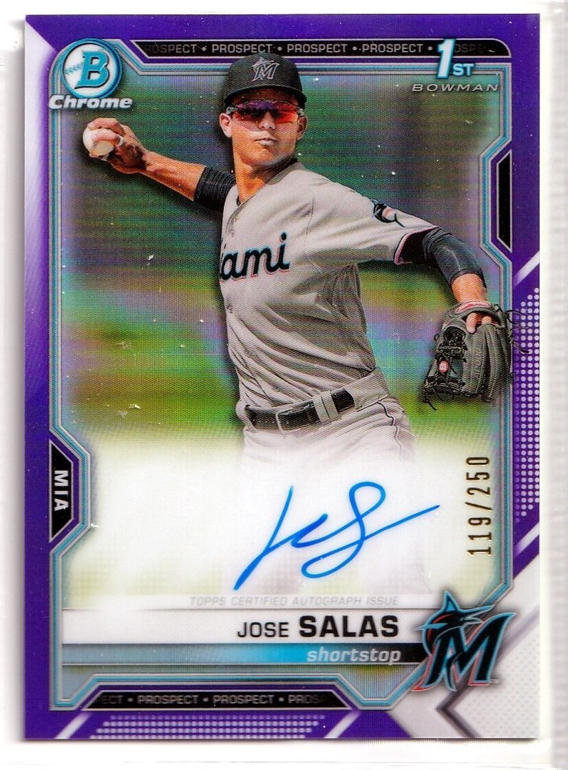 2021 Bowman Chrome Prospect Autographs Purple Refractors Jose Salas AUTO 119/250