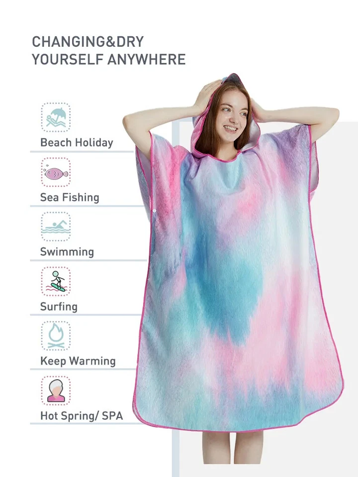 Surf Poncho Towel Poncho Quick-Dry Towel Beach Robe Changing Poncho Swim Towel - Image 2 of 4