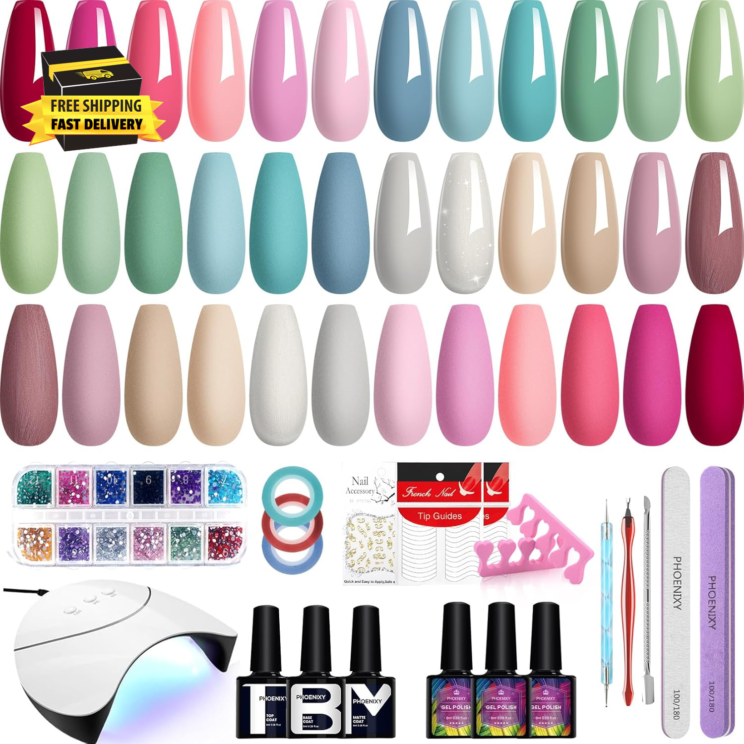 36W UV LED Gel Nail Polish Kit with 36 Colors & Light-image
