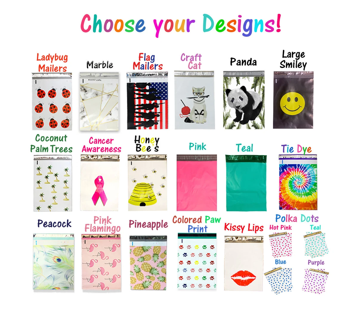 10x13 Poly Mailers Designer FUN Self Adhesive Shipping Bags 50 100 200 Assorted