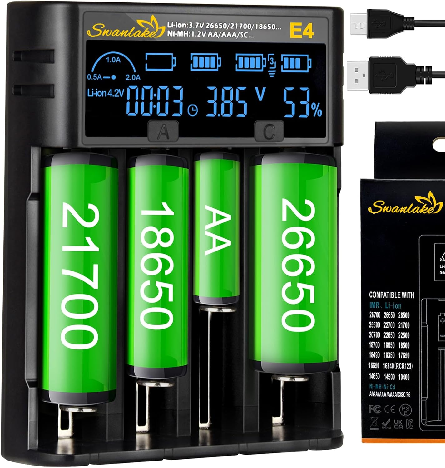 8650 Battery Charger,Smart Lithium Battery Charger AA Battery Charger with LCD D