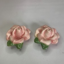 Vintage Rose Flower Salt and Pepper Shakers With Stoppers Rosebud Set 2.25"
