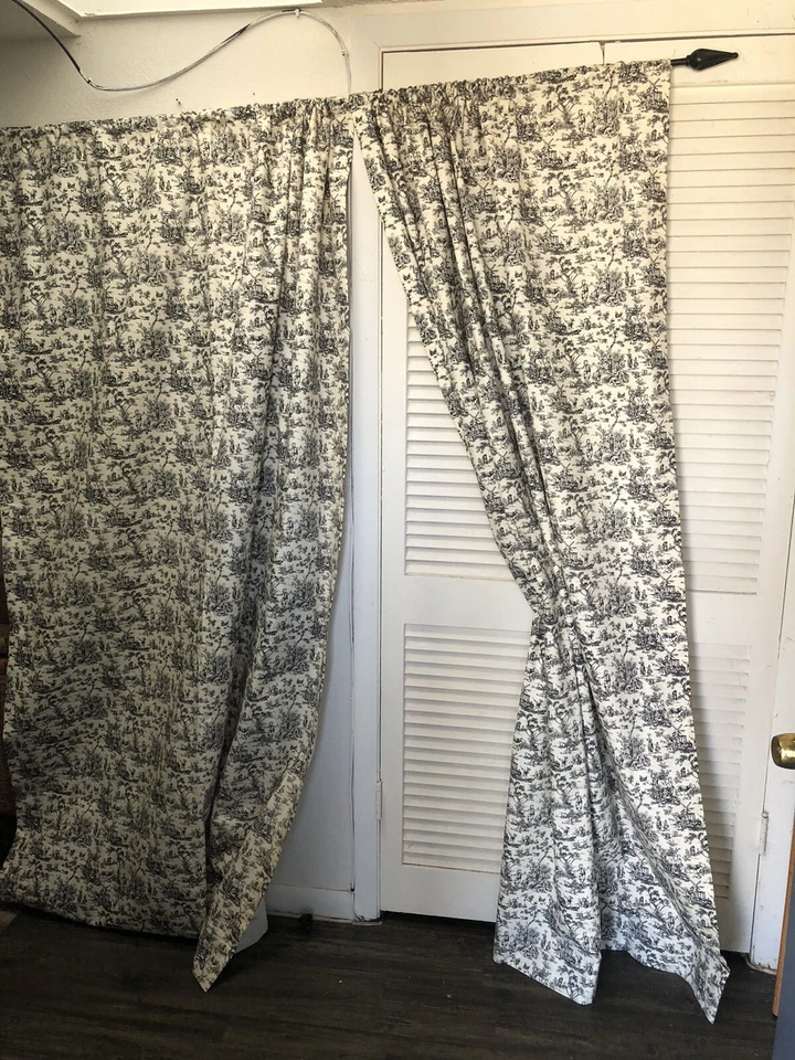 2 занавески для туалета французская сельская местность хлопок 50x82 дюйма черные с белой подкладкой - Изображение 3 из 4