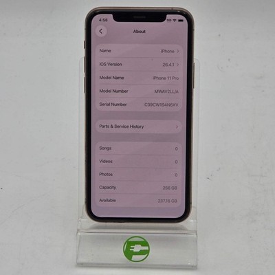 Broken Unlocked Apple iPhone 11 Pro 256GB 26.4.1 MWAV2LL/A Bad Batt