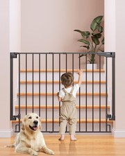 34" Extra Tall No Bottom Bar Baby Gate for Stairs, Wall Mounted Dog Gate Indo...