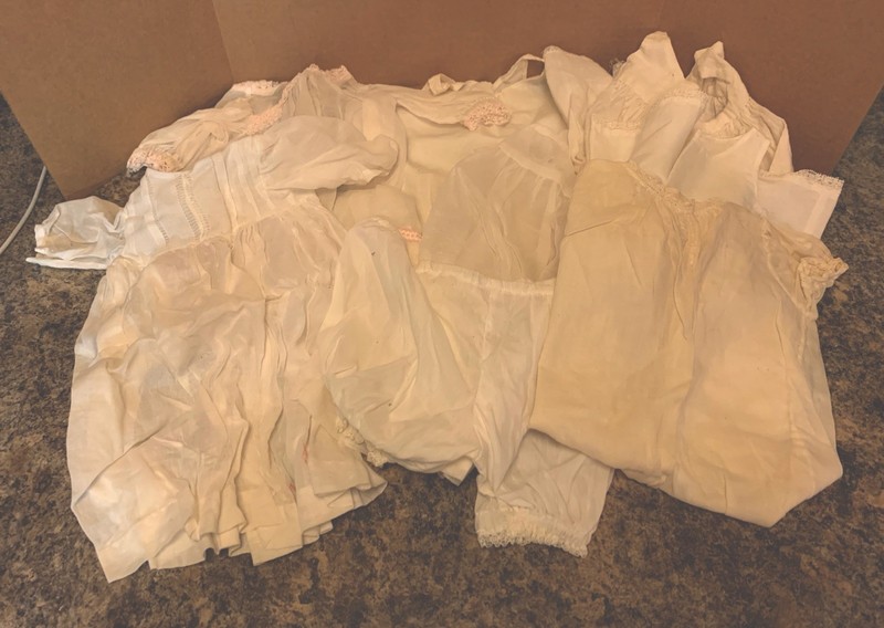 Lot of 8 Antique Victorian/Edwardian Baby Doll Dresses Under Clothes Etc.