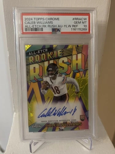 2024 Topps Chrome Caleb Williams Rookie Rush Auto Yellow Refractor /75 PSA 10