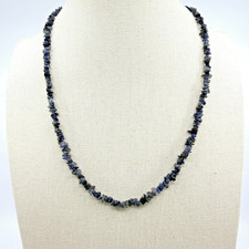 Necklace Vintage Blue Tone Raw Stone Chip Strand Beaded Choker Minimalist Boho