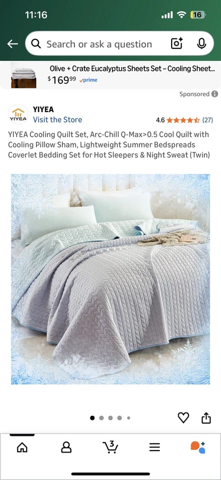YIYEA Cooling Quilt Set, Arc-Chill Q-Max 0.5 Cool Quilt with 1 Pillow Sham(Twin) - Image 4 of 4