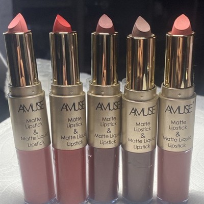 AMUSE Matte Lipstick Set Stick & Liquid 5 Shades Pink Red Berry Nude Rose