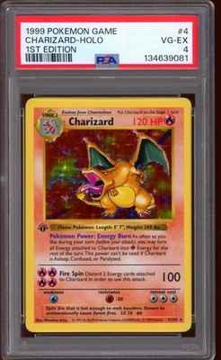 1999 Pokemon 1st Edition Shadowless Charizard Base Set Holo Rare #4 PSA 4 VG-EX