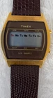 VTG Timex Quartz K Cell LCD Digital Watch Gold Tone Case Lizard pattern strap