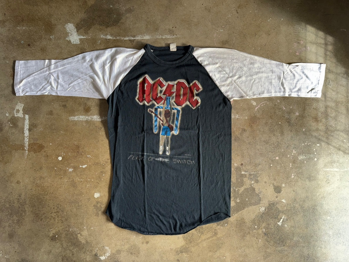 1983 VINTAGE 80s AC/DC T-SHIRT PAPER THIN FADED ROCK TEE MEN SZ M