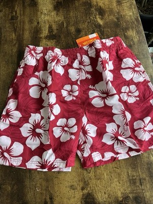 Octopus Badehose,Gr.XXL,Blumenmuster,rot