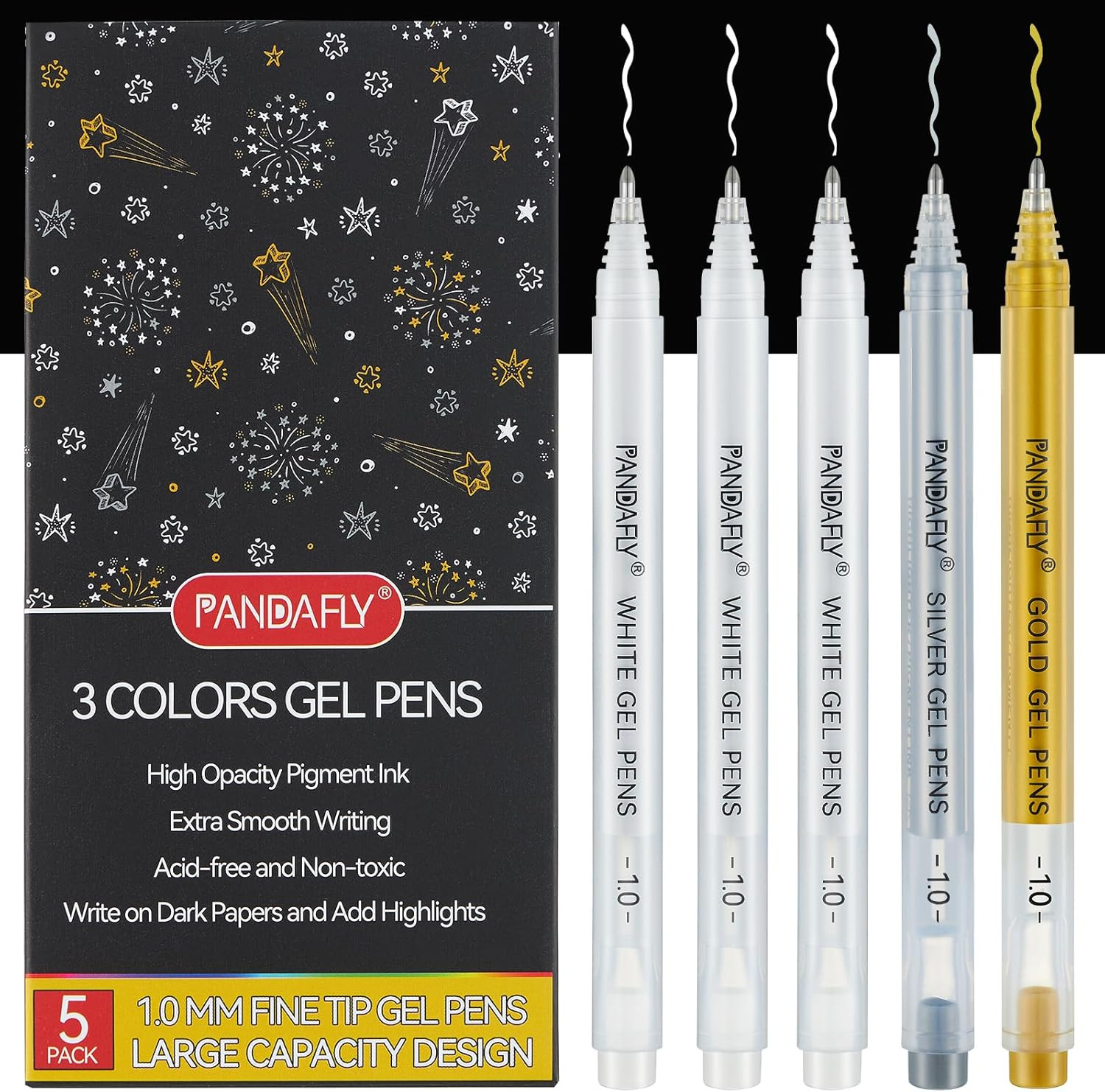 Gold Silver White Gel Pens, 1Mm Extra Fine Point White Pen f