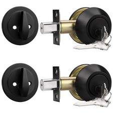 Probrico 2 Pack Black Single Cylinder Deadbolt Lock Set, Keyed One Side Door