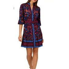 Adrianna Papell Floral Flounce Belted Boho Cottagecore Maximalist MiniDress sz4