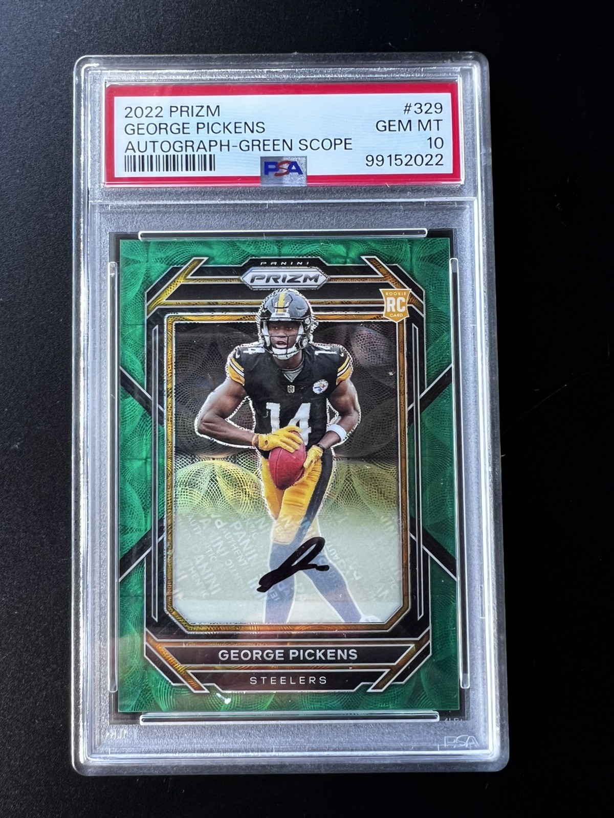 2022 Prizm GEORGE PICKENS Rookie Green Scope Auto RC /75 #329 PSA 10