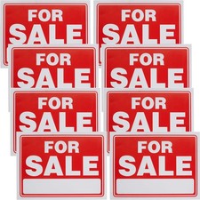 8 Pack For Sale Sign 9" x 12" Plastic Red White Car Auto Vehicle Window Yard...