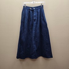 Vintage Denim Jean Pleated Midi A-Line Skirt 90s Blue Size 8 USA Prairie Cottage