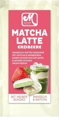Odenwälder Marzipan Matcha Latte Erdbeer Bätter mit weißer Schokolade 150g